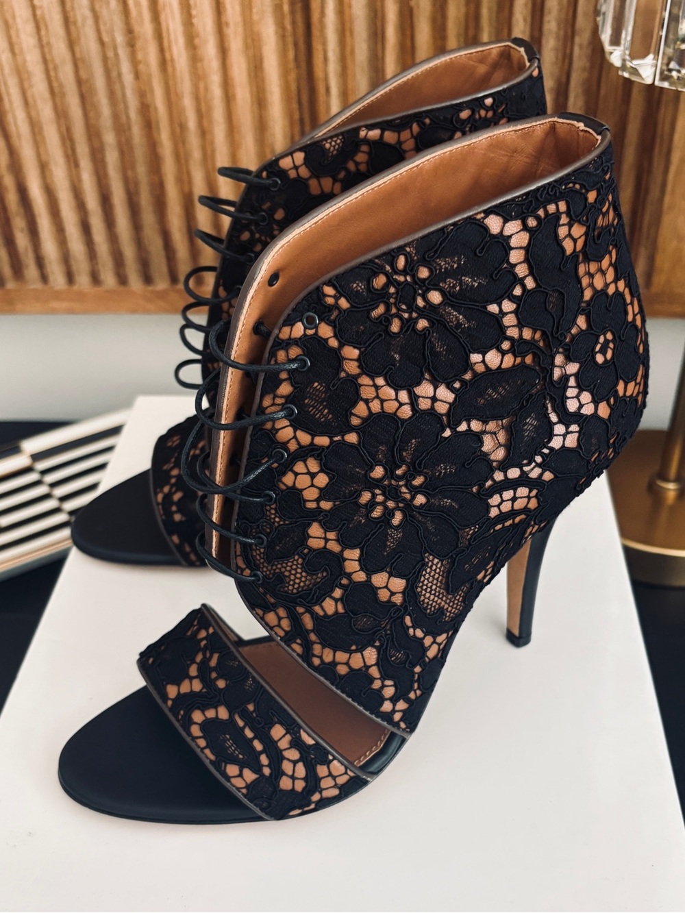 NWT Givenchy Lace Overlay Black High Heel Booties